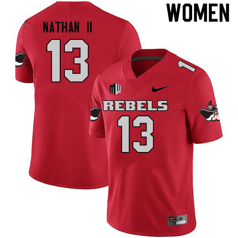 Women #13 Deamikkio Nathan II UNLV Rebels College Football Jerseys Sale-Scarlet